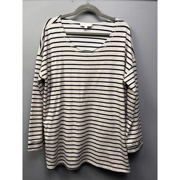 Weekend Suzanne Betro Womens Plus Size 2X Beige Stripe Knit Top Long‎ Sleeve - Picture 1 of 7